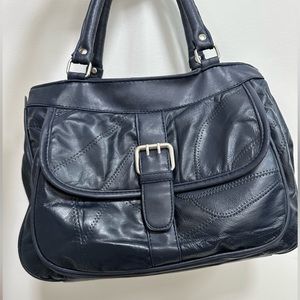 Vintage blue leather convertible bag /w silver tone details from Spain